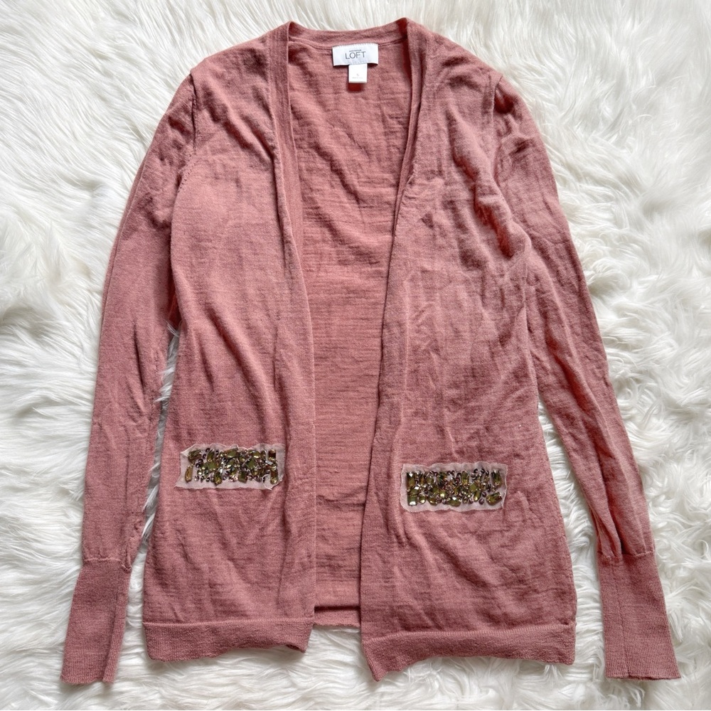 Ann Taylor Loft Beaded Wool Cardigan Size Small